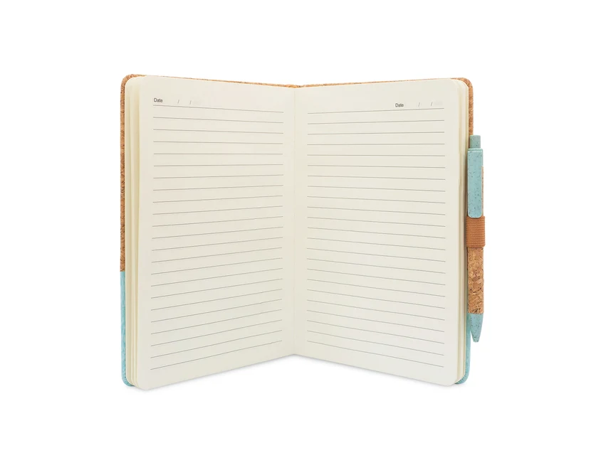 Zielony notes korkowy A5 z logo i eko długopisem Tossa