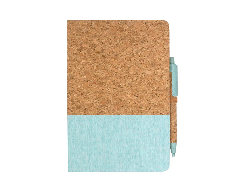 Zielony notes korkowy A5 z logo i eko długopisem Tossa