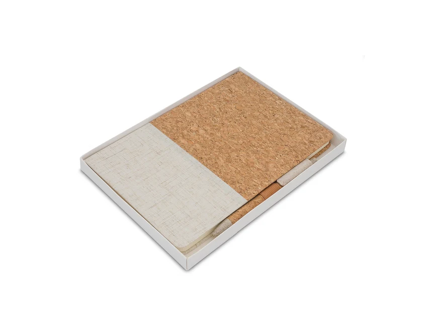 Beżowy notes korkowy A5 z długopisem i logo w zestawie