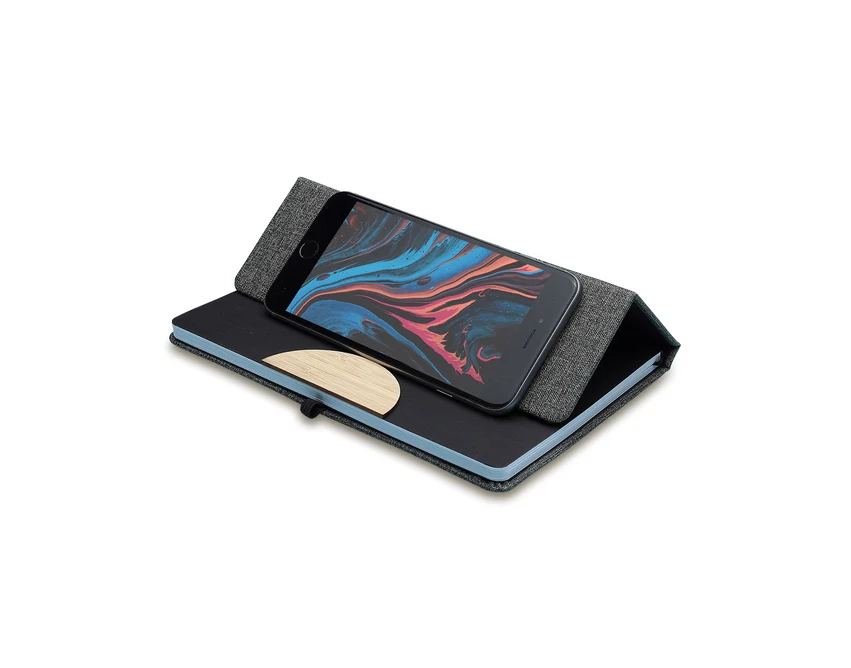 Szary notes z bambusem i długopisem – zestaw z logo