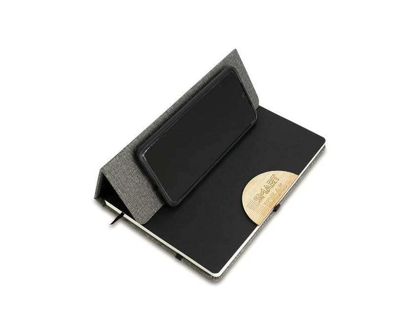 Szary notes z bambusem i długopisem – zestaw z logo