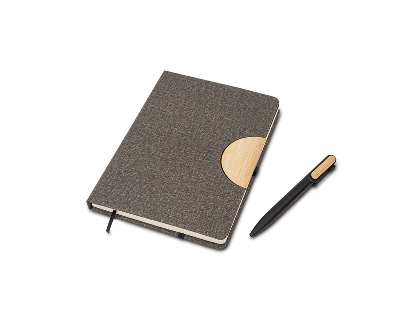 Szary notes z bambusem i długopisem – zestaw z logo