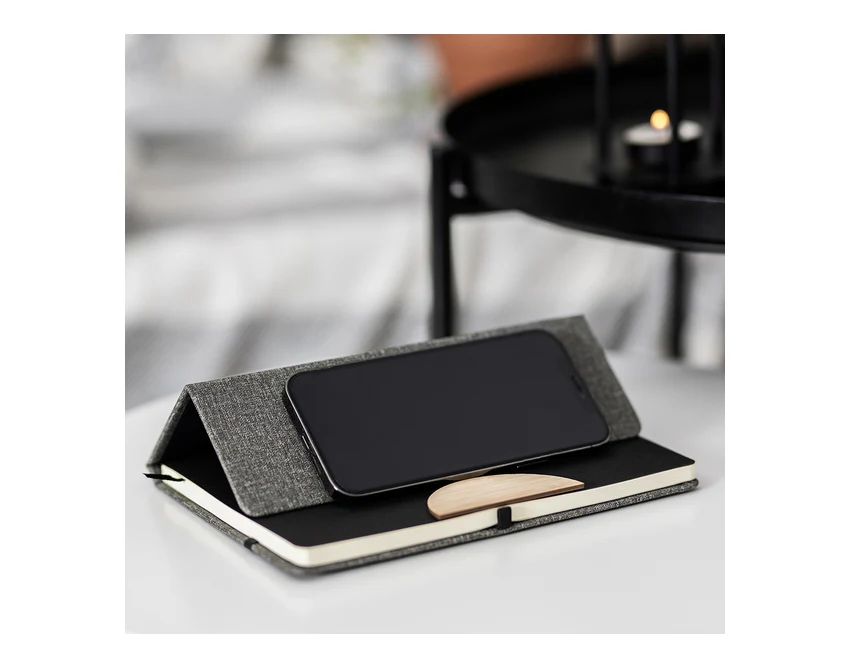 Szary notes z bambusem i długopisem – zestaw z logo