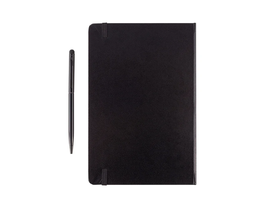 Czarny notes A5 z długopisem Abrantes w pudełku z logo