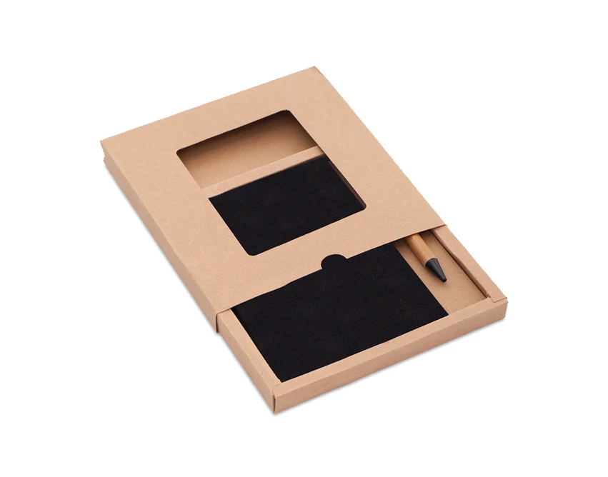 Czarny zestaw Porto: notes lniany i bambusowy długopis