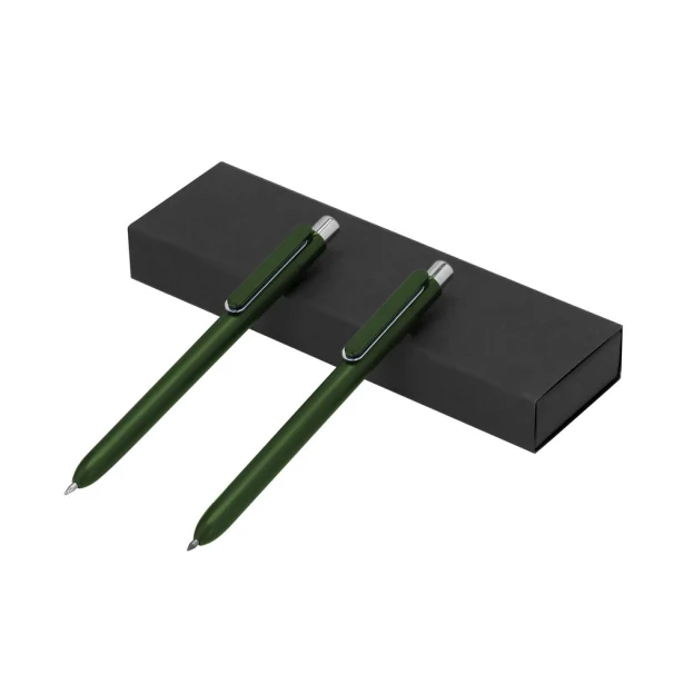 Zielony zestaw piśmienniczy RABS z logo w etui, długopis i wieczny ołówek