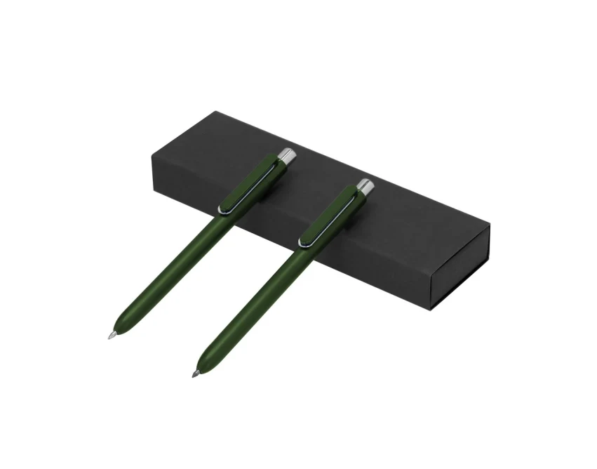 Zielony zestaw piśmienniczy RABS z logo w etui, długopis i wieczny ołówek