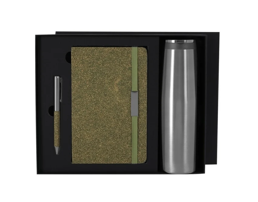 Zielony eko zestaw biznesowy: termos 500 ml, notes A5, długopis