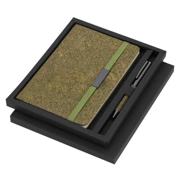 Zestaw A5: notes z włókna herbacianego i zielony długopis