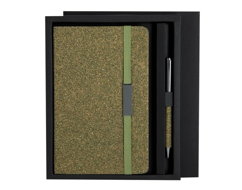 Zestaw A5: notes z włókna herbacianego i zielony długopis