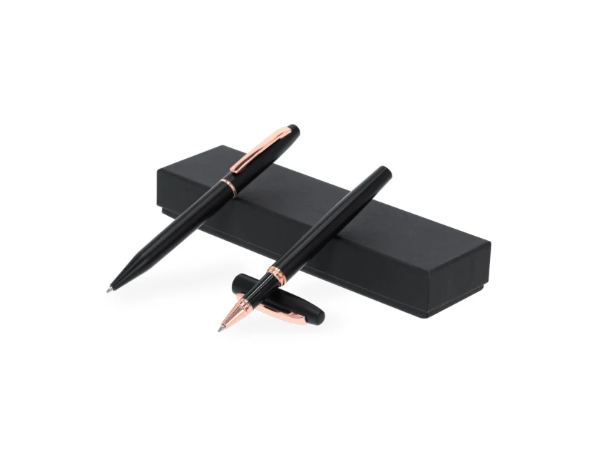 Zestaw czarny: pióro kulkowe i długopis z recyklingu