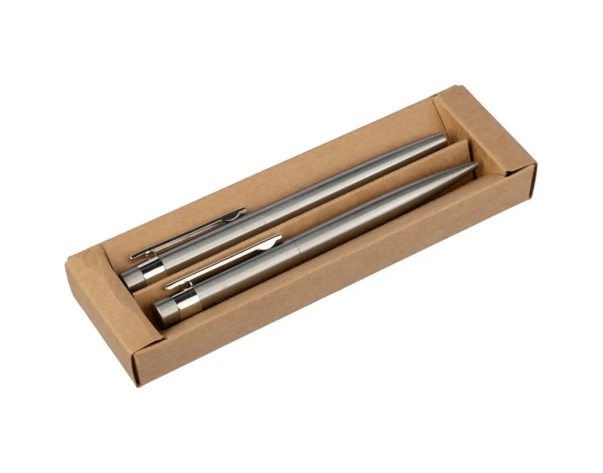 Srebrny zestaw pióro kulkowe i długopis z recyklingu