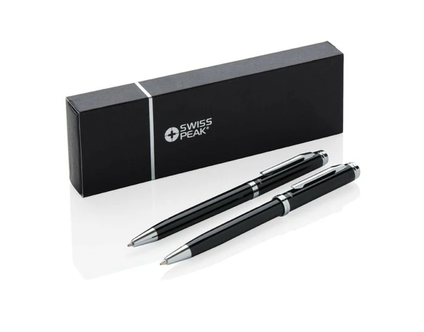 Czarny stalowy zestaw piśmienniczy Swiss Peak z logo