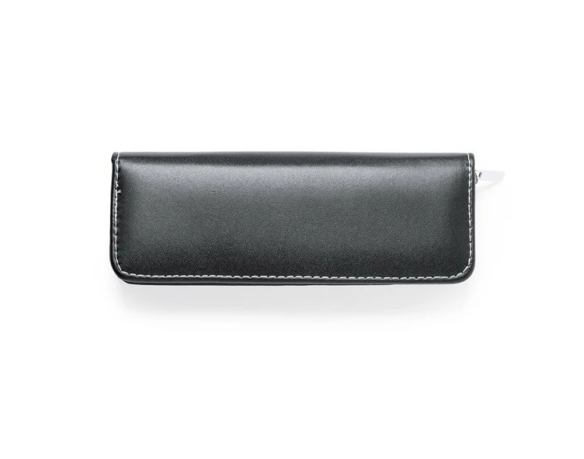 Czarny zestaw piśmienniczy z grawerem w etui z ekoskóry PU