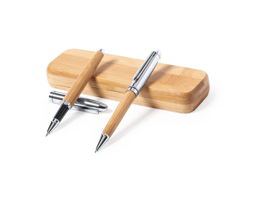 Bambusowy zestaw: długopis i pióro w etui z grawerem