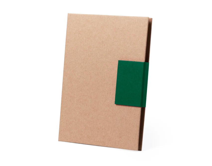 Notes A5 z zieloną opaską i ekodługopisem – z logo firmy