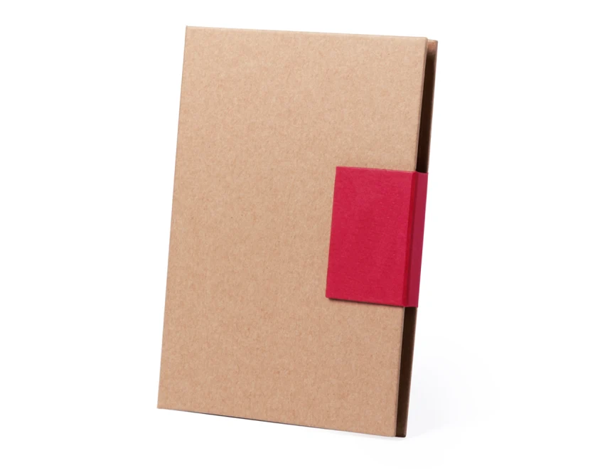 Czerwony eko notes A5 z długopisem i karteczkami z logo