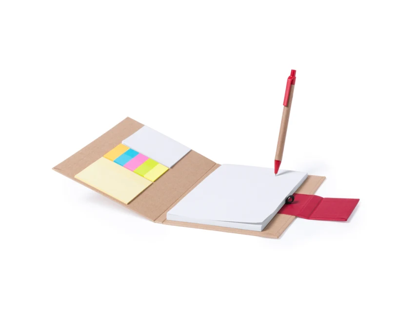 Czerwony eko notes A5 z długopisem i karteczkami z logo