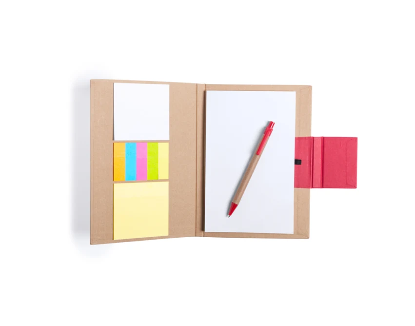 Czerwony eko notes A5 z długopisem i karteczkami z logo
