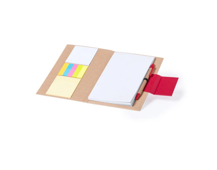Czerwony eko notes A5 z długopisem i karteczkami z logo