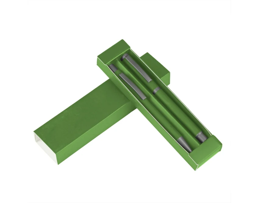 Elliot – zielony zestaw piśmienniczy z logo w pudełku