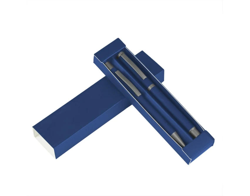 Elliot – granatowy zestaw piśmienniczy z logo w pudełku