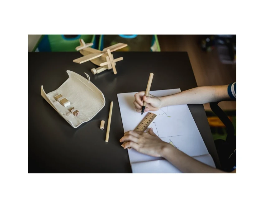 Ekologiczny zestaw piśmienniczy beżowy z logo – bawełna, drewno