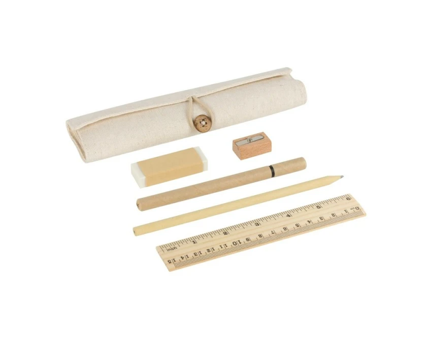 Ekologiczny zestaw piśmienniczy beżowy z logo – bawełna, drewno