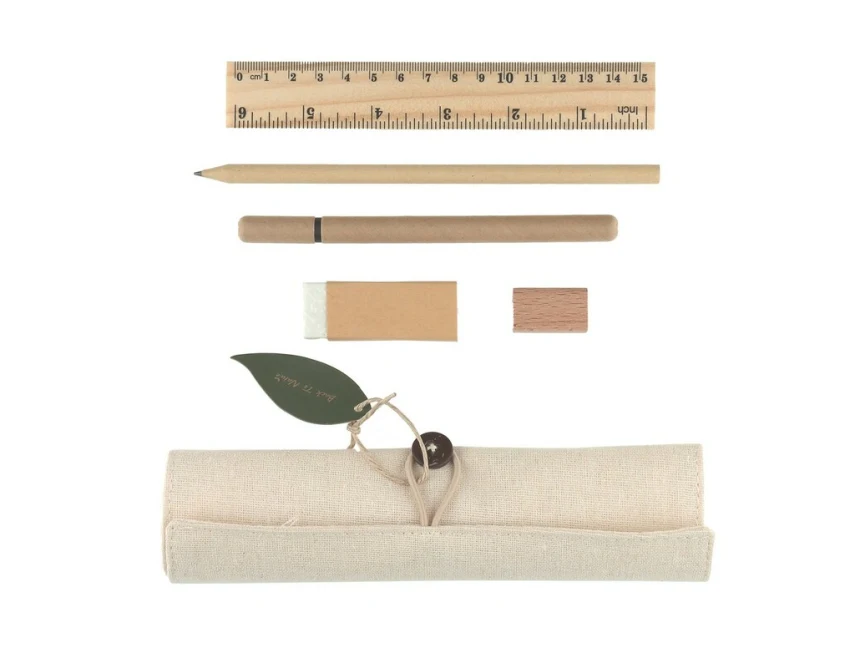 Ekologiczny zestaw piśmienniczy beżowy z logo – bawełna, drewno