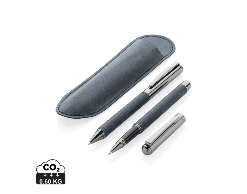 Szary zestaw piśmienny ze skóry z recyklingu z logo