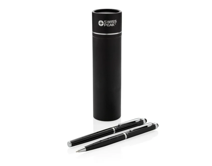 Czarny zestaw Swiss Peak: długopis i pióro kulkowe z grawerem
