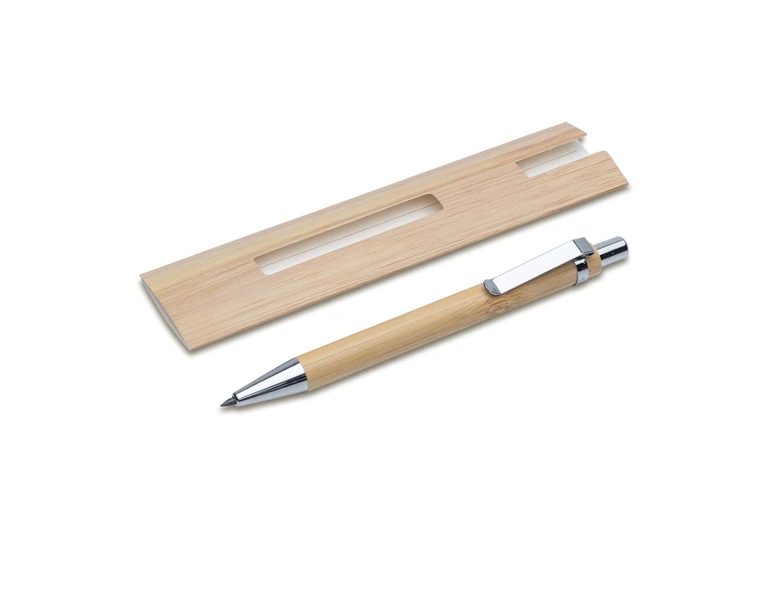 Bambusowy wieczny ołówek Lakimus beżowy z logo w etui
