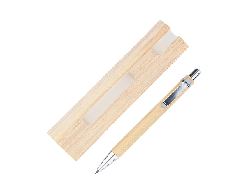 Bambusowy wieczny ołówek Lakimus beżowy z logo w etui