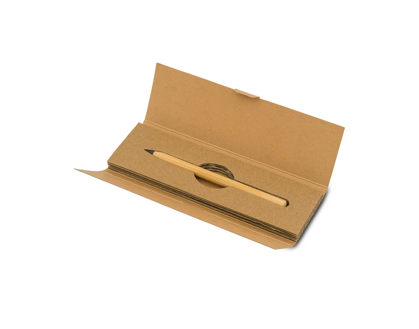 Bambusowy ołówek wieczny beżowy w etui z logo