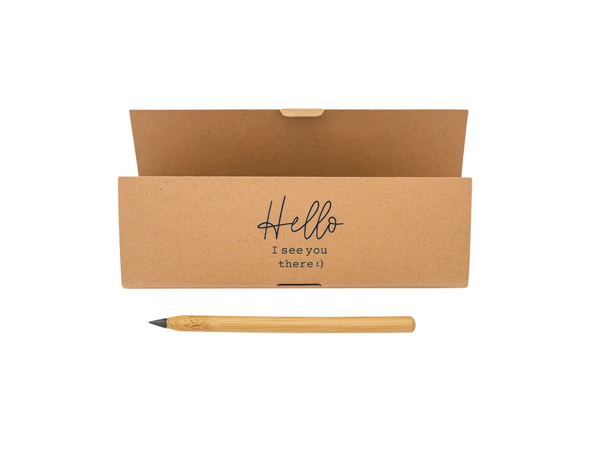 Bambusowy ołówek wieczny beżowy w etui z logo