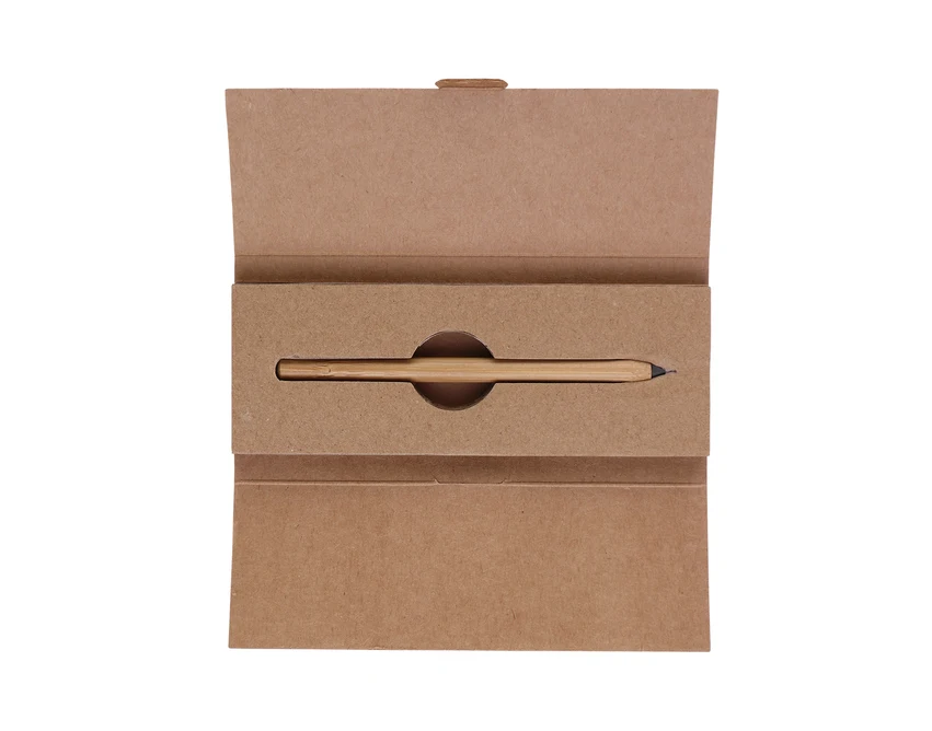 Bambusowy ołówek wieczny beżowy w etui z logo