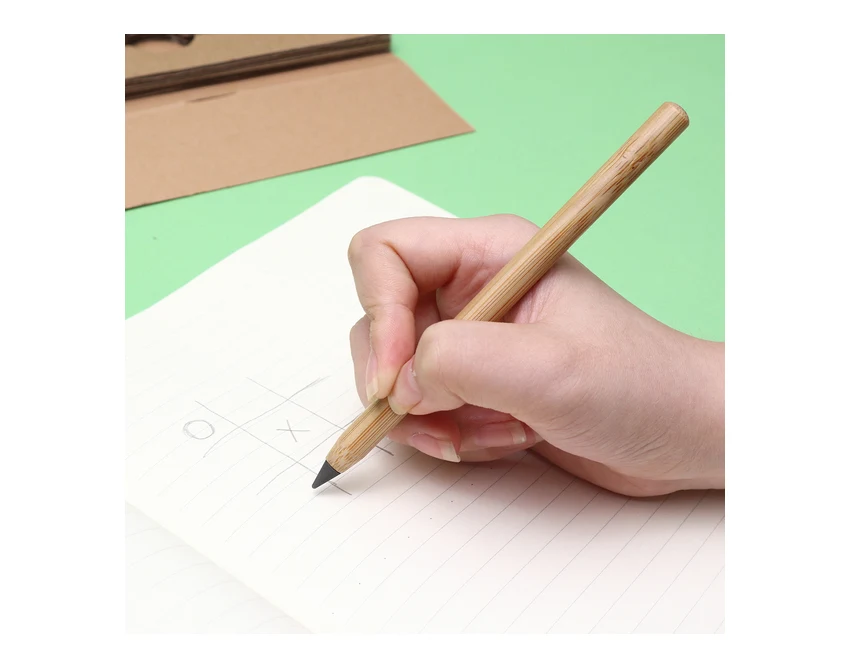 Bambusowy ołówek wieczny beżowy w etui z logo