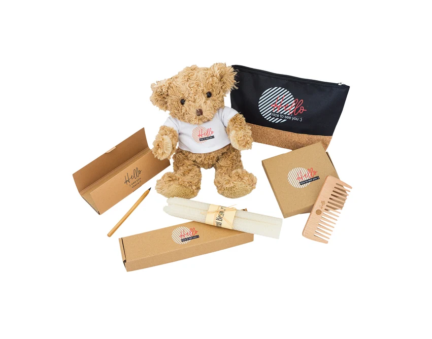 Bambusowy ołówek wieczny beżowy w etui z logo