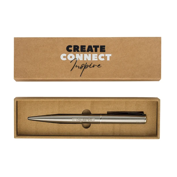 Srebrny długopis stalowy z grawerem w pudełku Silvery