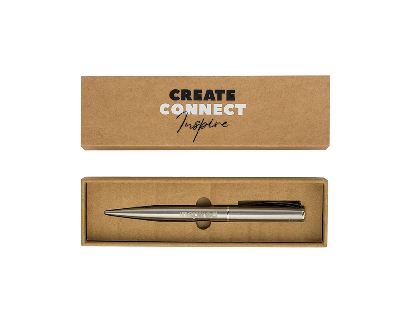 Srebrny długopis stalowy z grawerem w pudełku Silvery