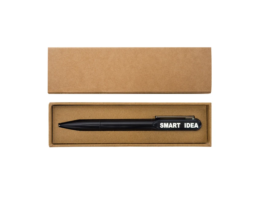 Czarny długopis metalowy Vegas LED z logo w etui kartonowym