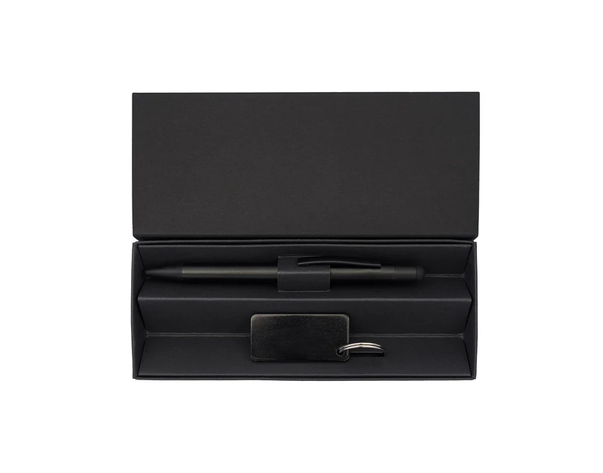 Czarny zestaw piśmienniczy z grawerem – długopis i brelok