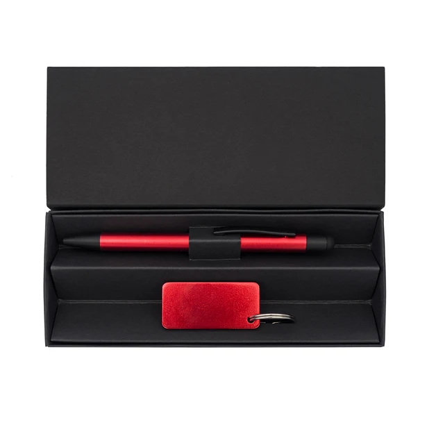 Czerwony zestaw piśmienniczy z grawerem – długopis i brelok