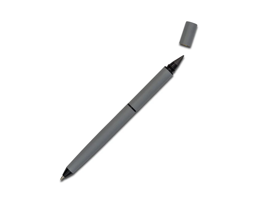 Szary aluminiowy długopis 2w1 z wiecznym ołówkiem, grawer