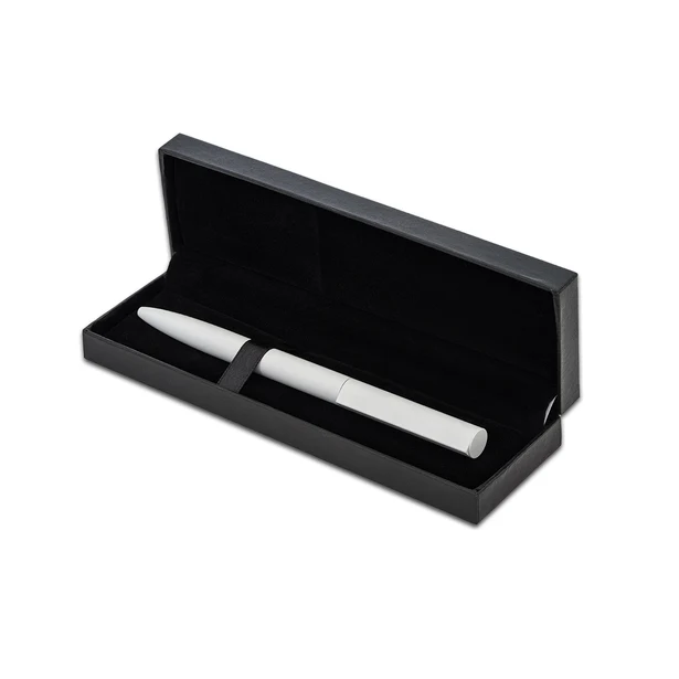 Biały stalowy długopis Avija z grawerem w eleganckim etui