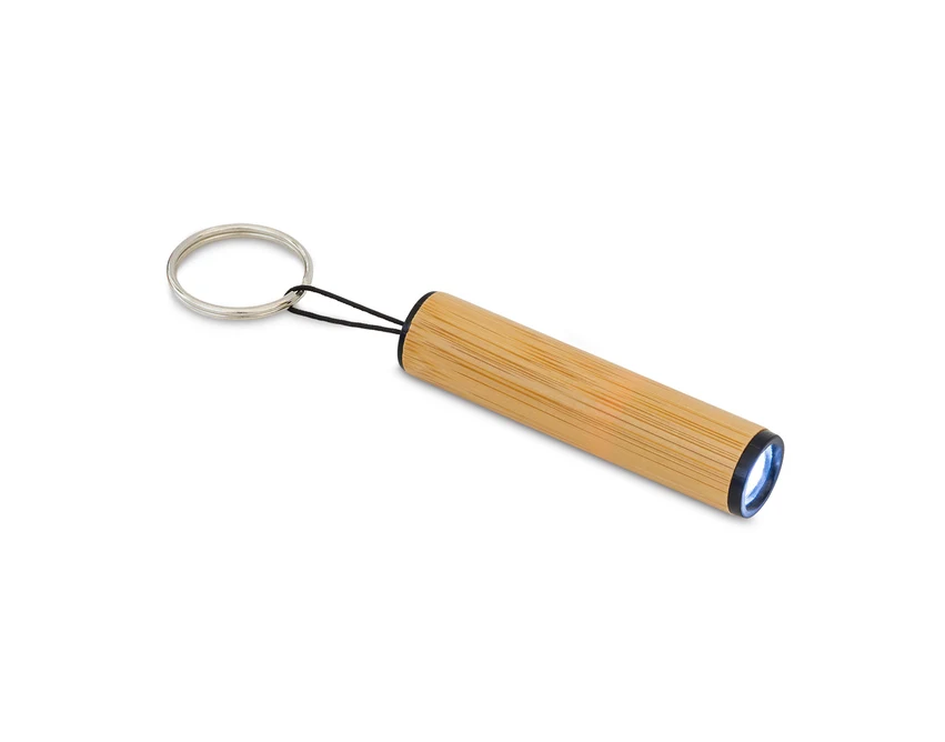 Bambusowy zestaw: długopis i latarka, beżowy z logo