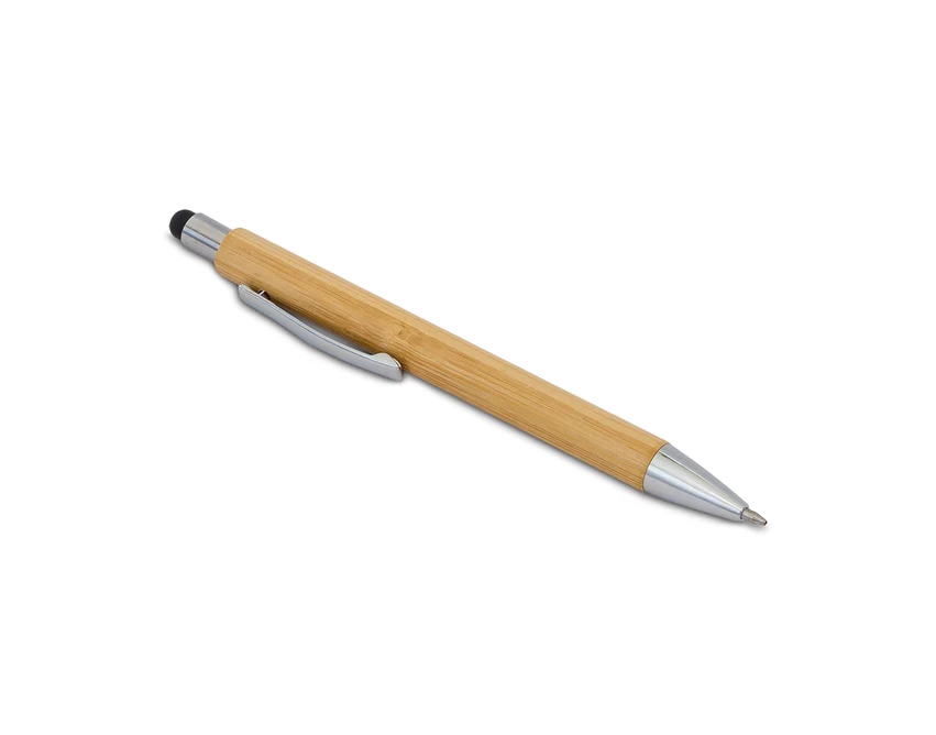 Bambusowy zestaw: długopis i latarka, beżowy z logo