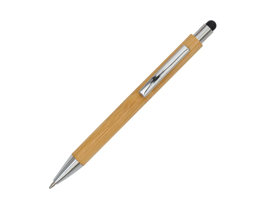 Bambusowy zestaw: długopis i latarka, beżowy z logo
