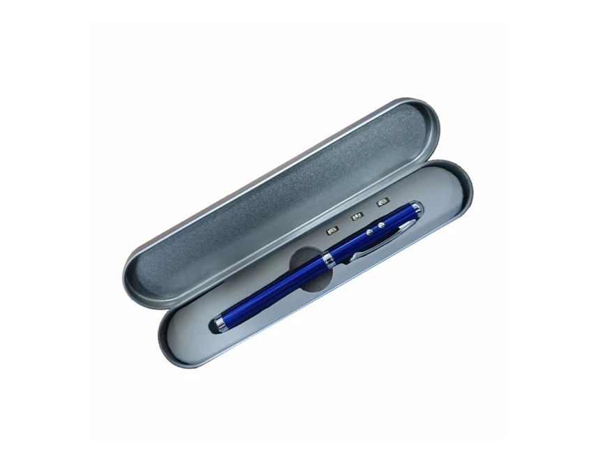 Niebieski długopis 4w1 Supreme z laserem, LED i rysikiem