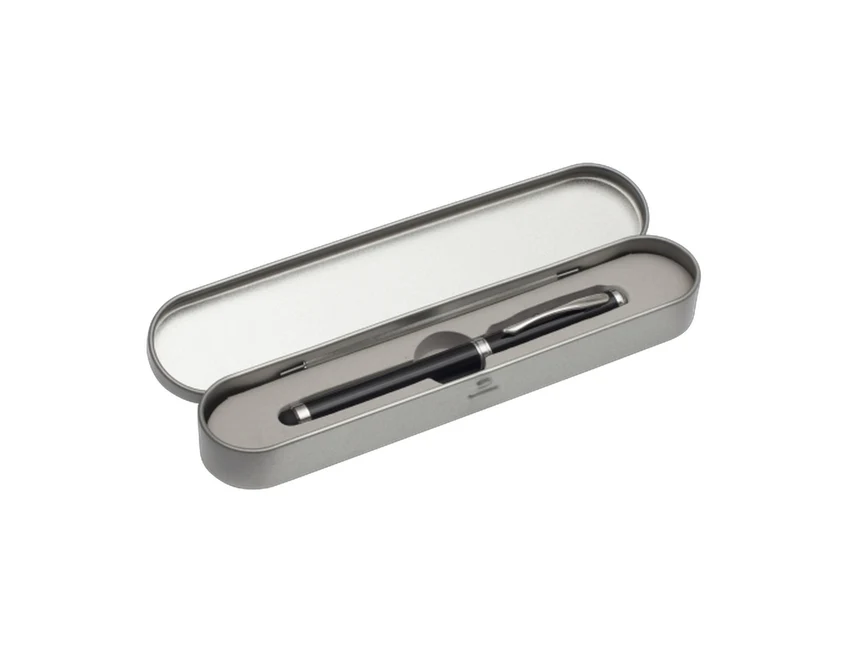 Czarny długopis 4w1 z laserem LED w etui aluminiowym